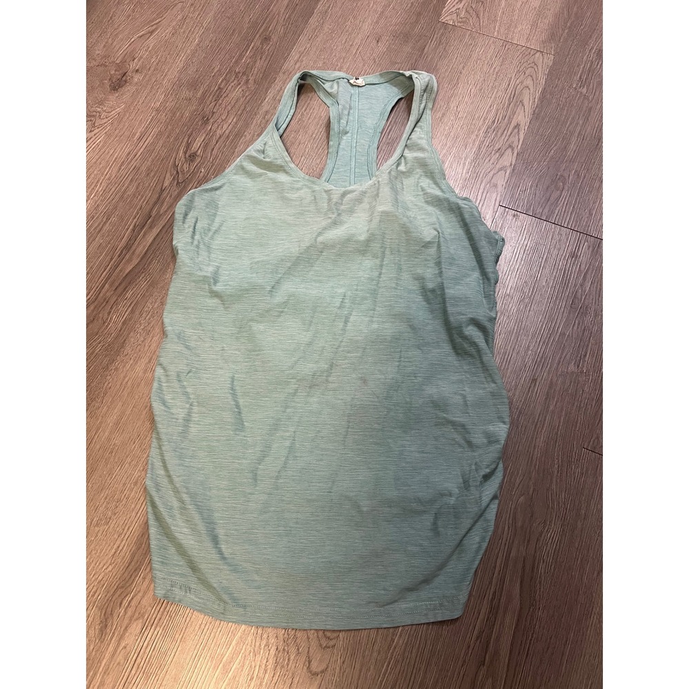 New Balance Womens Racerback Tank Top Light Green Heathered Ruched Activewear